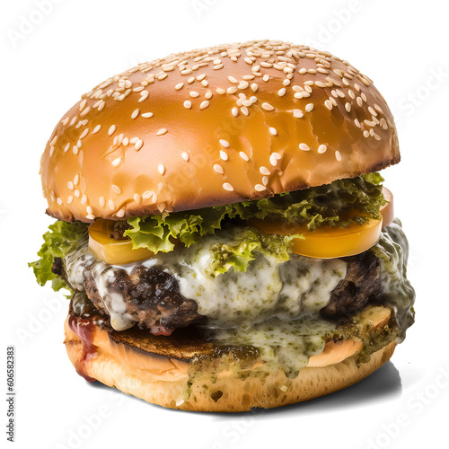moldy unhealty spoiled burger, isolated background. Generative Ai photo