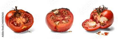 Rotten tomato, isolated background. Generative Ai