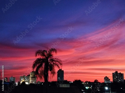 city skyline at sunset