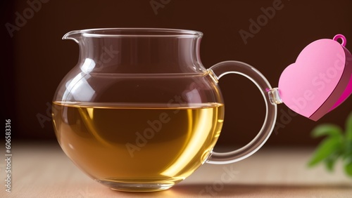 An Image Of A Stunningly Evocative Glass Pitcher With A Heart Shaped Teabag
