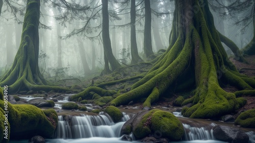 A Composition Of An Inspiring And Radiant Scene Of A Forest With Mossy Trees