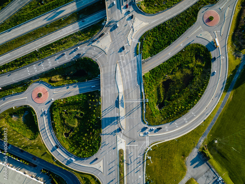 Cuadro en lienzo Aerial, drone, afternoon photo of a diverging diamond interchange (DDI), located in Woodbury, NY