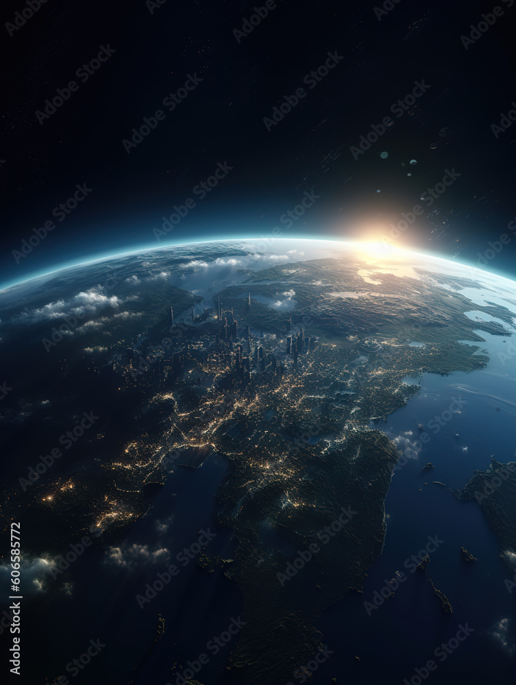 Modern Futuristic Planet civilized view from space