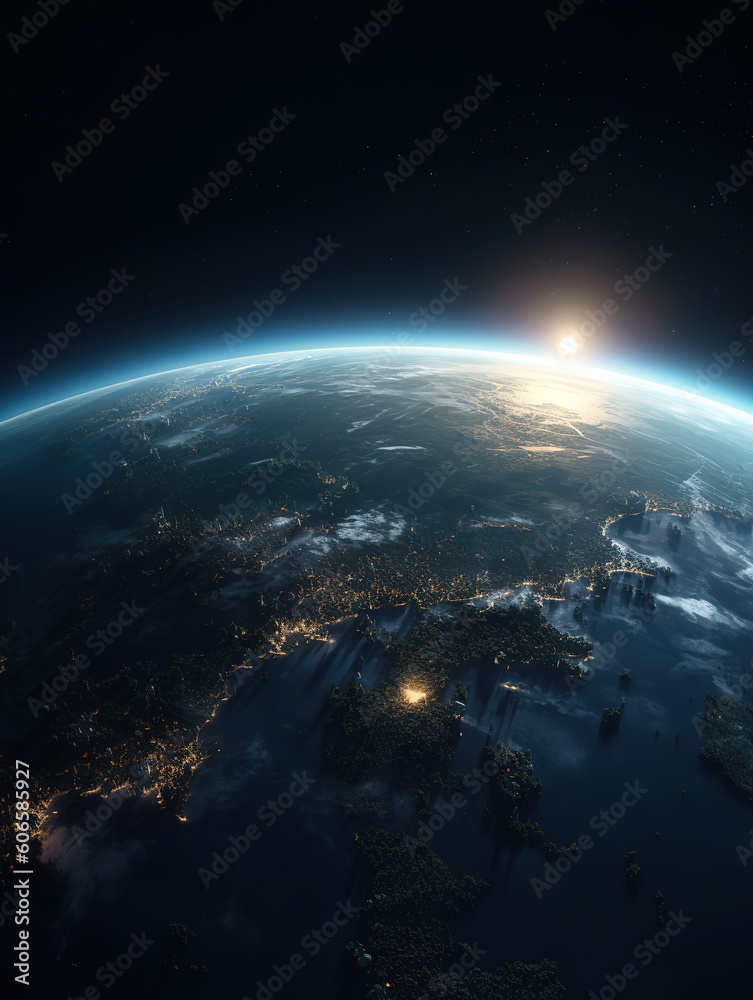 Fototapeta premium Modern Futuristic Planet civilized view from space