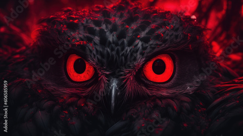 Crimson Nightwatch: Mesmerizing Red Glowing Eyes in the Darkness, Generative AI