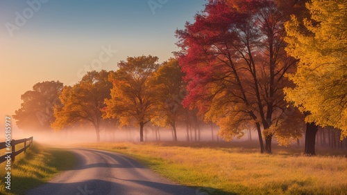 An Illustration Of A Breathtakingly Vast Rural Road With A Fence In The Foreground