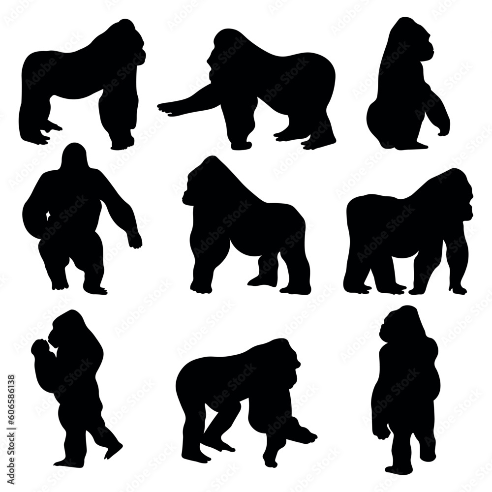 Gorilla silhouettes vector illustration set eps.