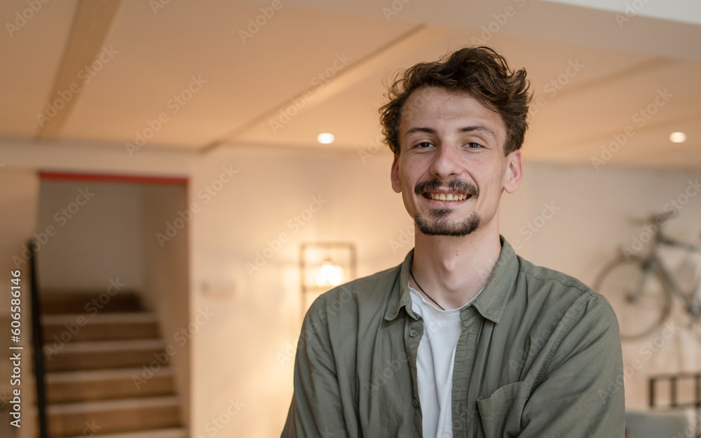 front view portrait of one man modern caucasian male standing indoor front view portrait of one man modern caucasian male standing indoor