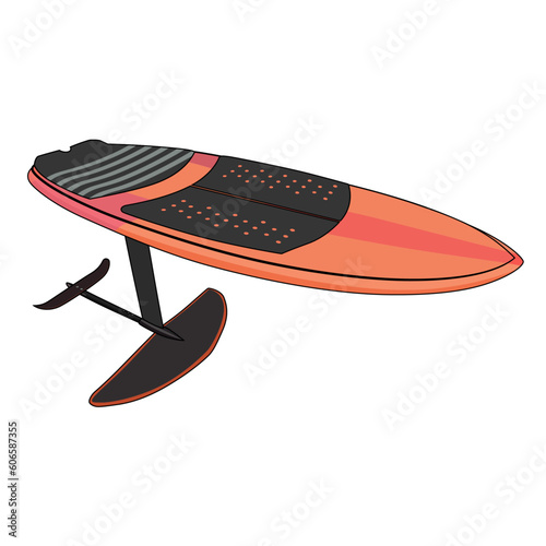 Hydrofoil surfing board foilboard fliterboard foil pumping board vector illustration