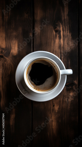 A Cup of Coffee on a Rustic Wooden Table