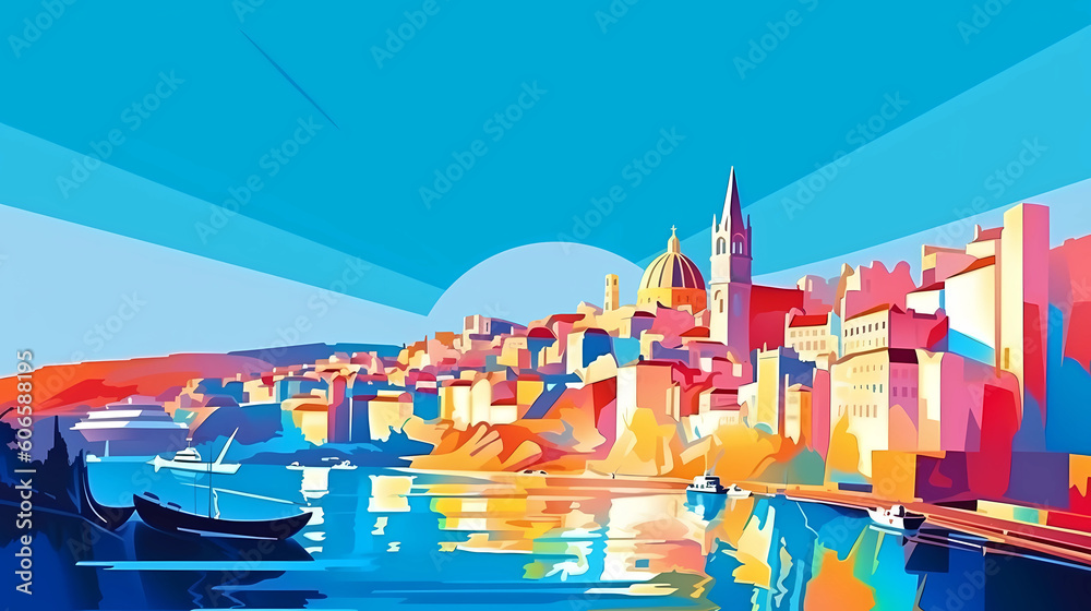 Illustration of beautiful view of Valletta, Malta
