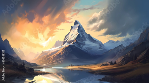 Illustration of beautiful view of Matterhorn island, Switzerland