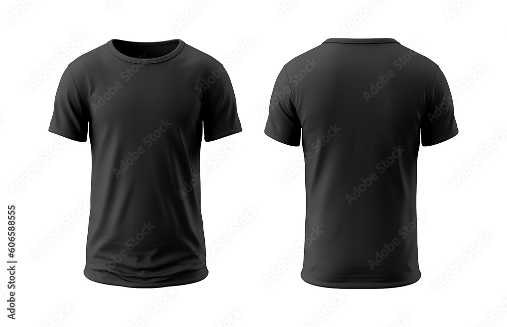 plain black t-shirt mockup design. front and rear view. isolated on ...
