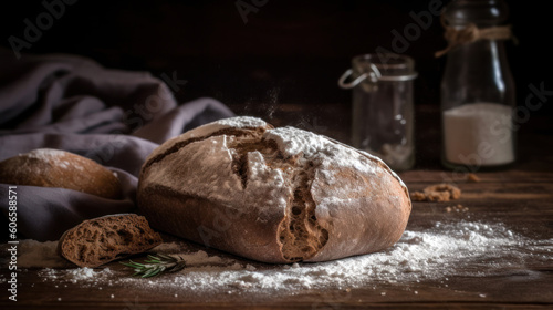 A Rye Bread on a Rustic Wooden Table