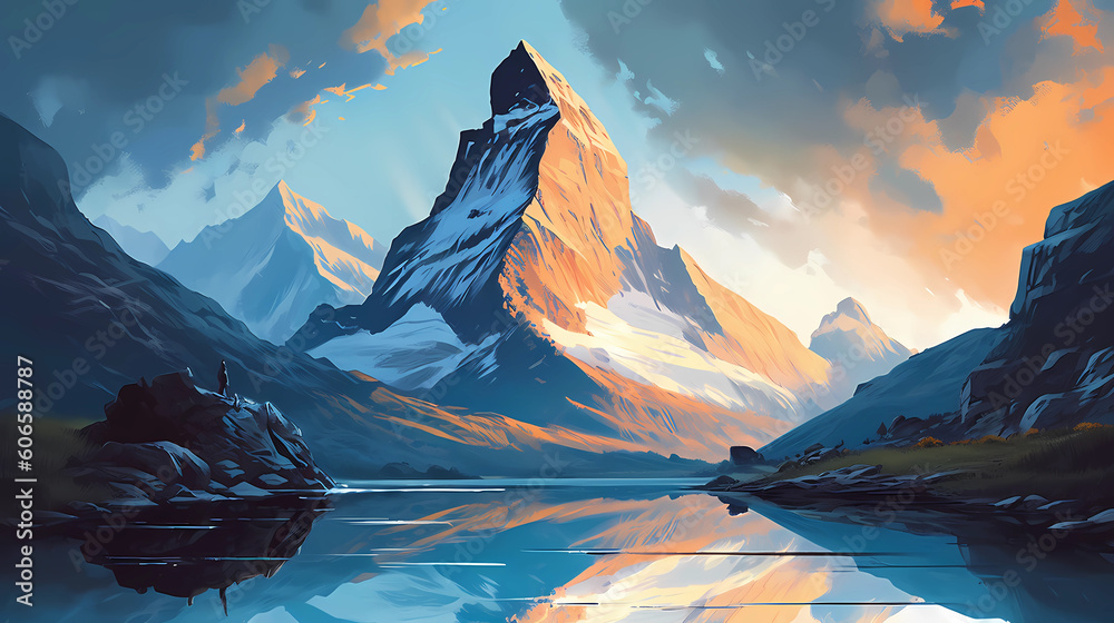 Illustration of beautiful view of Matterhorn island, Switzerland - obrazy, fototapety, plakaty 