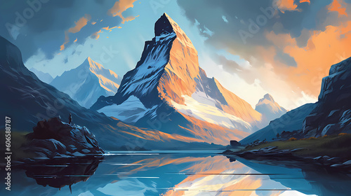 Fotografie, Obraz Illustration of beautiful view of Matterhorn island, Switzerland