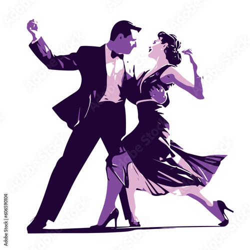 A pair of lovers dancing and spinning to the rhythm of the heart, vector image, EPS