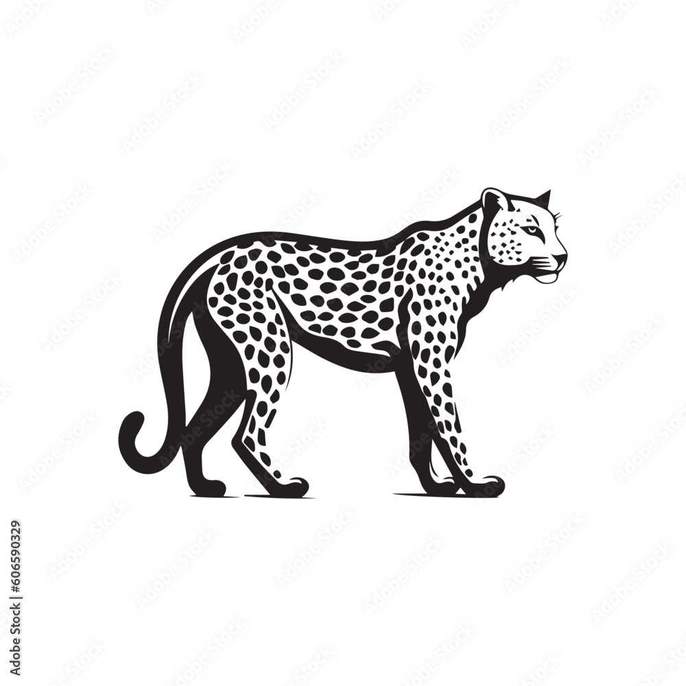 cheetah vector logo - black and white . Abstract drawing Vector illustration