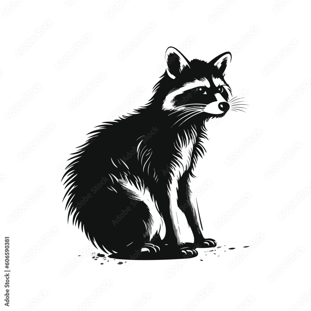 Obraz premium black racoon vector logo - black and white . Abstract drawing Vector illustration