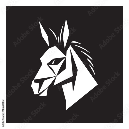 Donkey vector logo - black and white . Abstract drawing Vector illustration