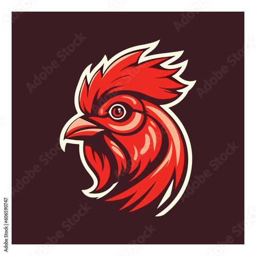 red chicken mascot logo for broiler chicken factory . flat color