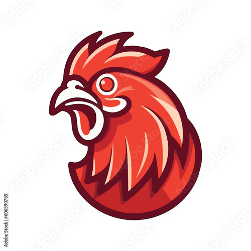 red chicken mascot logo for broiler chicken factory . flat color