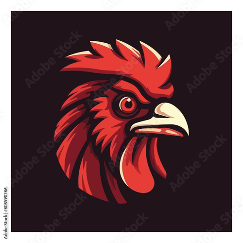 red chicken mascot logo for broiler chicken factory . flat color