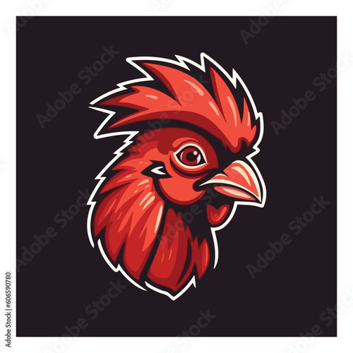 red chicken mascot logo for broiler chicken factory . flat color