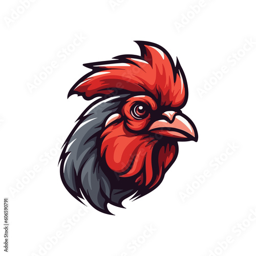 red chicken mascot logo for broiler chicken factory . flat color