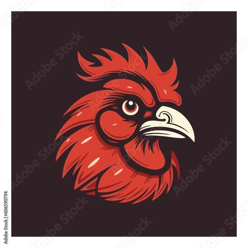 red chicken mascot logo for broiler chicken factory . flat color