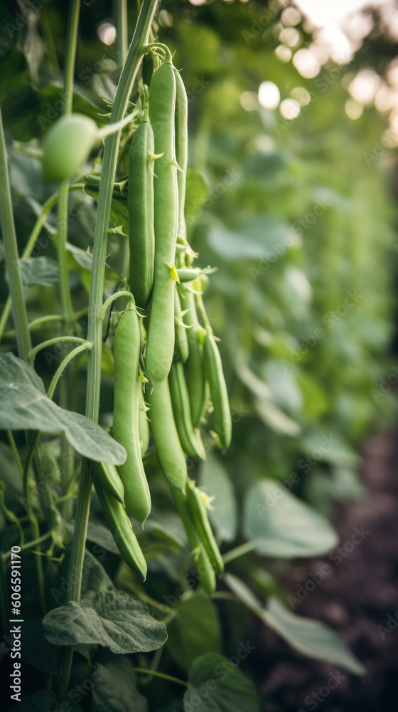 Green Beans Growing in a Outdoor Ecological Vegetable Garden Green Beans Growing in a Outdoor Ecological Vegetable Garden