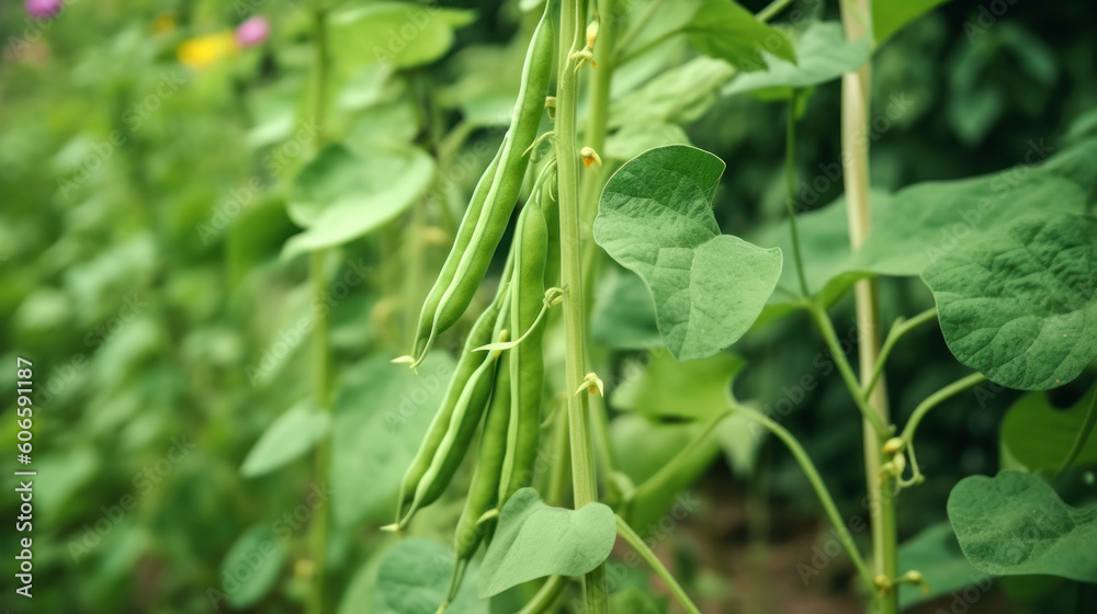 Green Beans Growing in a Outdoor Ecological Vegetable Garden Green Beans Growing in a Outdoor Ecological Vegetable Garden
