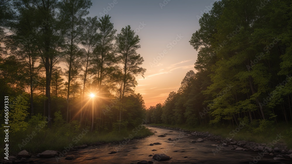 A Picture Of A Captivating Sunset Over A River With Trees