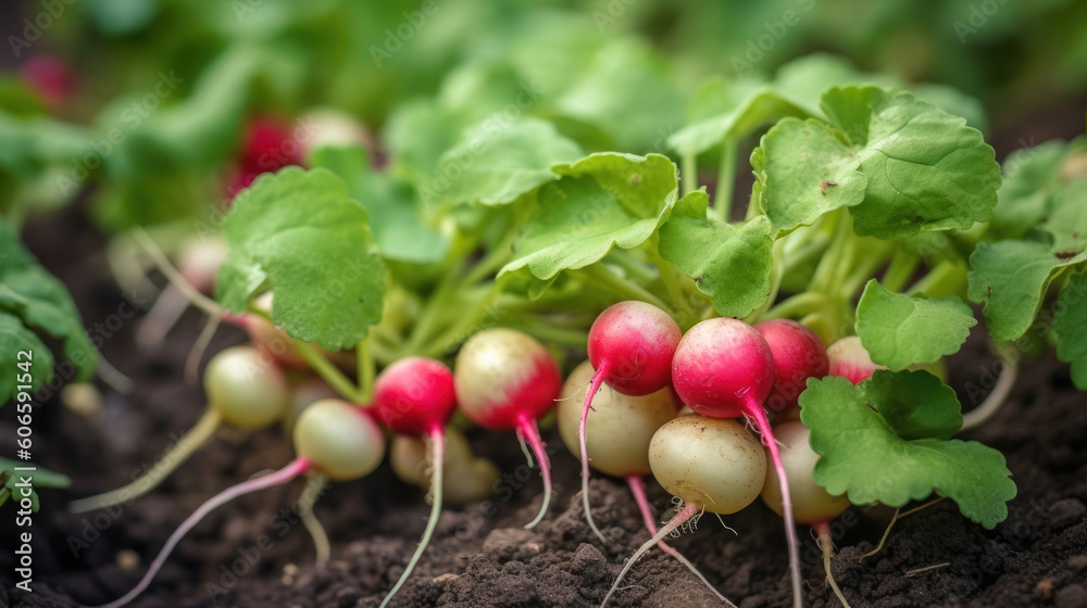 Radishes Growing in a Outdoor Ecological Vegetable Garden