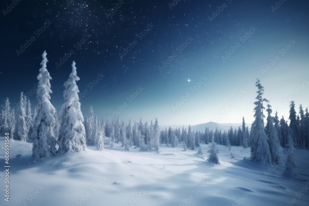 Ai generated illustration of night winter landscape