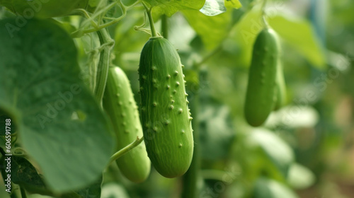 Cucumbers Growing in a Outdoor Ecological Vegetable Garden