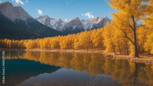 An Artful Depiction Of A Dramatically Lit Lake Surrounded By Yellow Trees © Cameron Schmidt