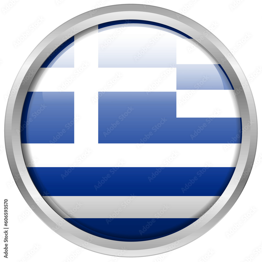 Round glass button framed in silver of the flag of Greece Round glass button framed in silver of the flag of Greece