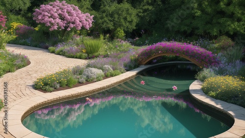 A Scene Of A Breathtakingly Daring Garden With A Bridge
