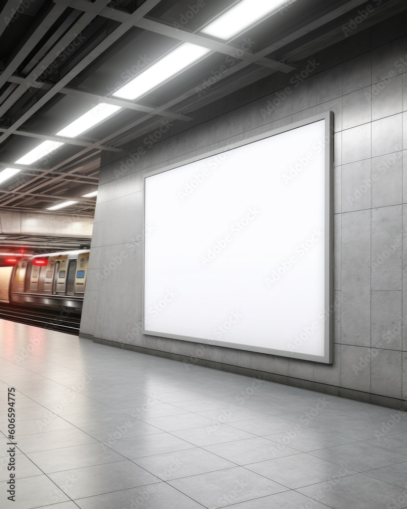 AI-image mockup of big billboard in subway train system hallway create using generative ai tools create using generative ai tools