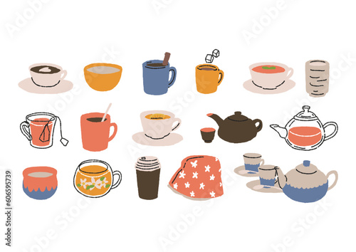 いろいろな温かい飲み物のイラスト詰め合わせセット