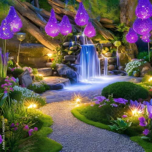 1189 Enchanted Fairy Garden: A mystical and enchanting background featuring an enchanted fairy garden with magical flowers, twinkling lights, and a dreamy and ethereal atmosphere1, Generative AI photo