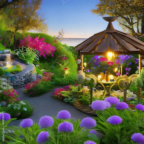 1189 Enchanted Fairy Garden: A mystical and enchanting background featuring an enchanted fairy garden with magical flowers, twinkling lights, and a dreamy and ethereal atmosphere2, Generative AI photo