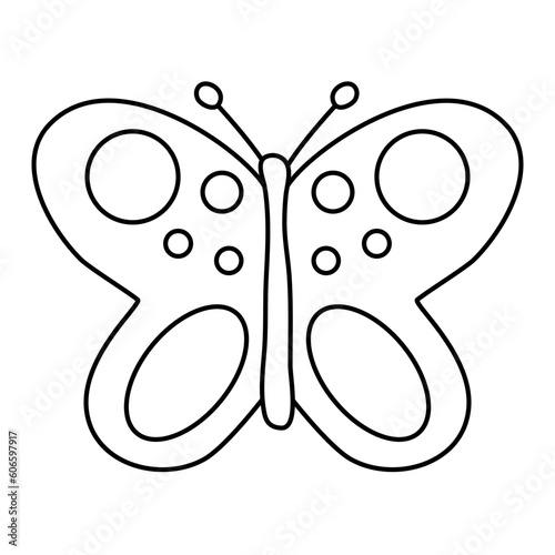 Simple stylized butterfly, doodle style flat vector outline for coloring book