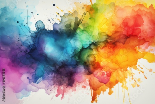Watercolor splashes in rainbow hues  Generative ai