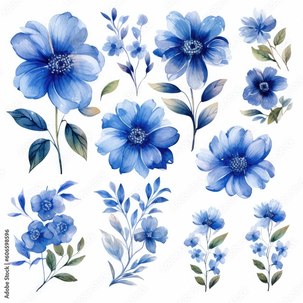 set of blue flowers set of blue flowers