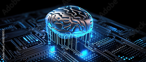 AI Cybernetic brain on processors chip electronic 