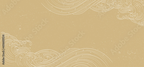 Hand drawn wave with Japanese pattern vector. Abstract art background in vintage style. Chinese new year banner and card design. Contemporary shapes in vintage template design