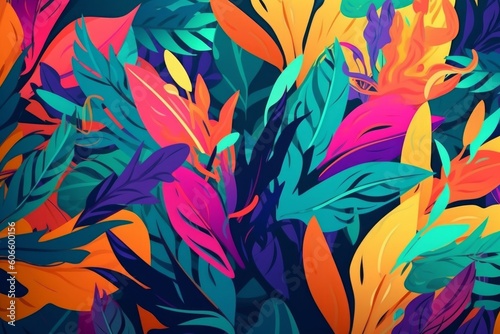 Vibrant tropical or floral pattern background, Generative ai