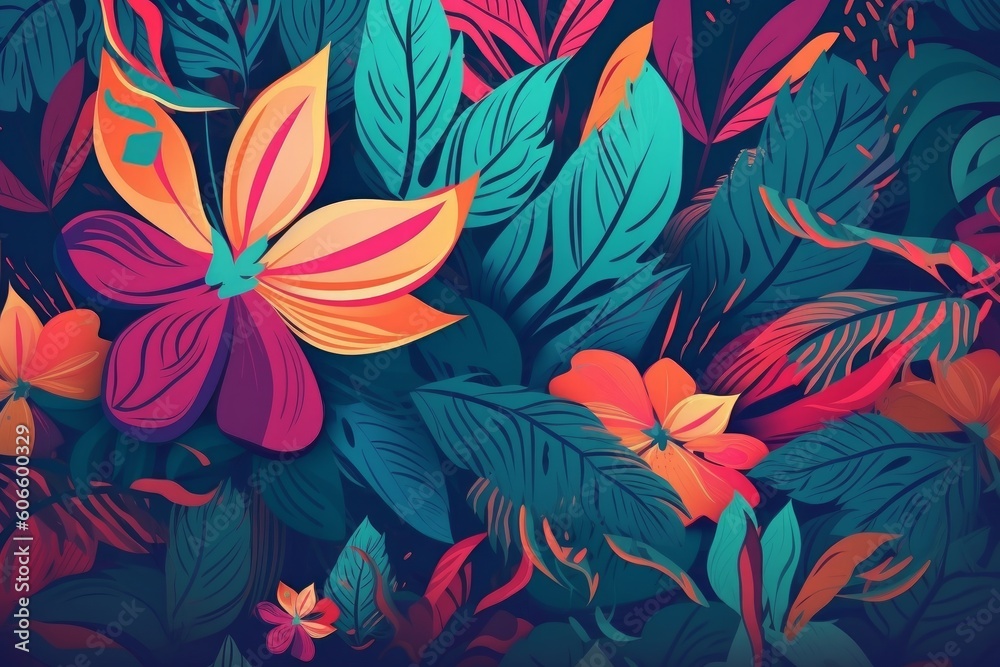 Vibrant tropical or floral pattern background, Generative ai Vibrant tropical or floral pattern background, Generative ai
